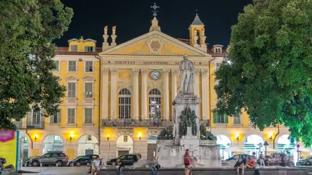 Pomnik Garibaldi i Chapelle du Saint-Sepulcre w Place Garibaldi timelapse, Nicea. — Wideo stockowe