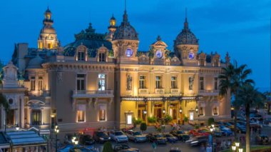 Monte Carlo gün gece timelapse, Monaco Grand Casino. Tarihi bina