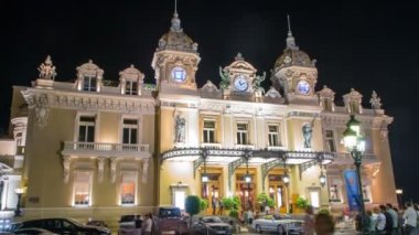 Monte Carlo gecesi timelapse, Monaco Grand Casino. Tarihi bina