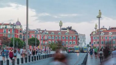 Place Massena Meydanı gece timelapse, Fransız Rivierası, Cote dazur, Fransa için güzel bir gün