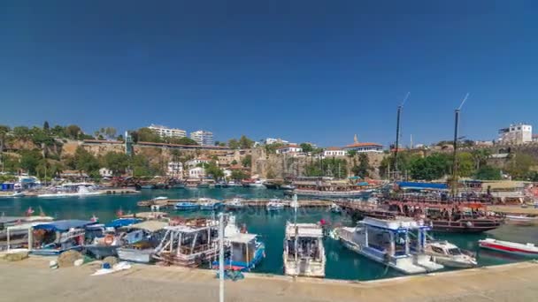 Yacht harbor and houses in "Old town" timelapse hyperlapse Antalya, Turkey. — Stock Video