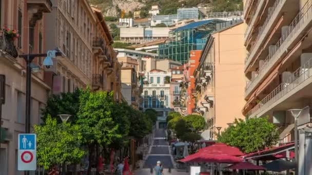 Bela arquitetura antiga estilo de edifícios residenciais no centro da cidade antiga timelapse em Monte Carlo, em Mônaco — Vídeo de Stock