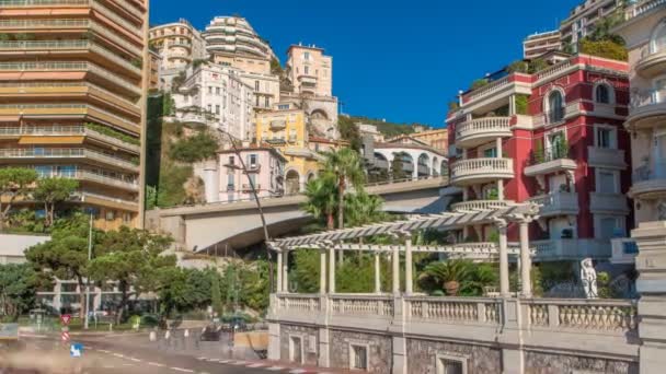 Monaco church sainte widmen brücke fürstentum bergstadt staat zeitraffer hyperlapse. — Stockvideo