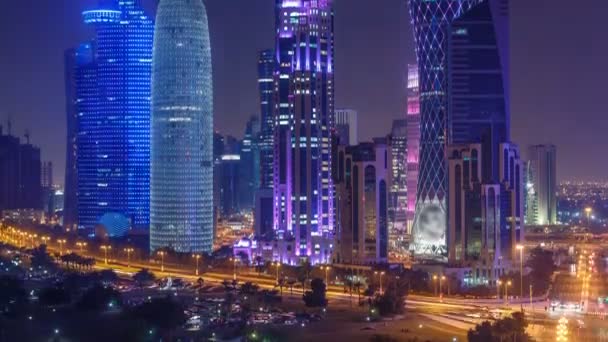 El horizonte de la zona de West Bay desde arriba en Doha timelapse, Qatar. — Vídeos de Stock