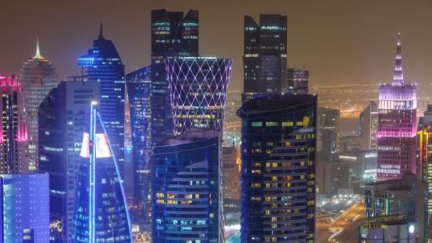 El horizonte de la zona de West Bay desde arriba en Doha timelapse, Qatar. — Vídeos de Stock