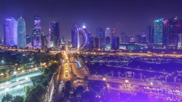 El horizonte de la zona de West Bay desde arriba en Doha timelapse, Qatar. — Vídeos de Stock