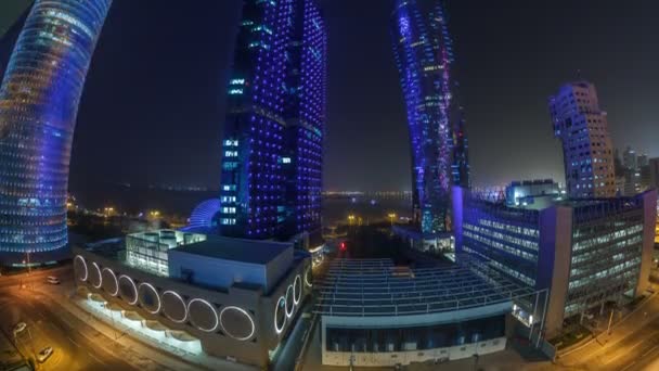 卡塔尔多哈时间的西湾地区的天际线. — 图库视频影像