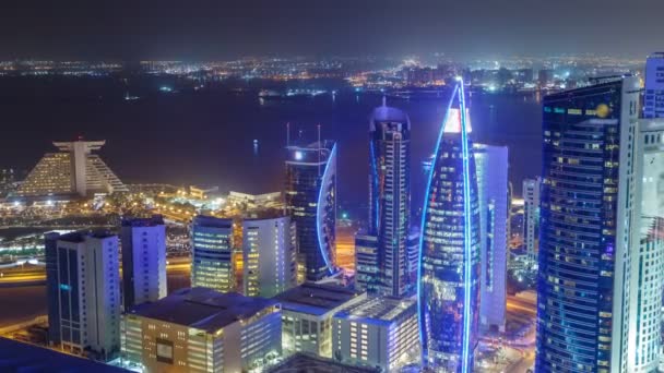 O horizonte da área de West Bay de cima em Doha timelapse, Qatar. — Vídeo de Stock