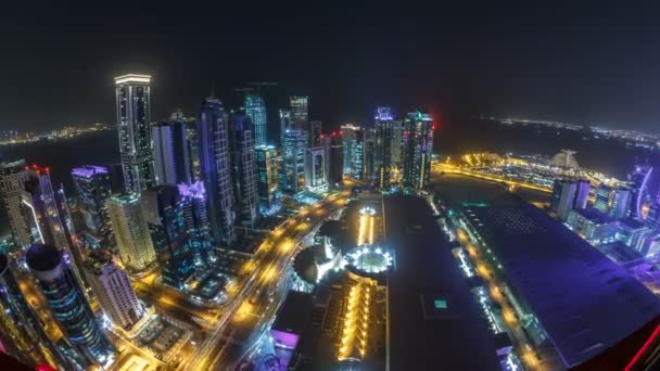 Lo skyline della zona di West Bay dall'alto a Doha timelapse, Qatar. — Video Stock