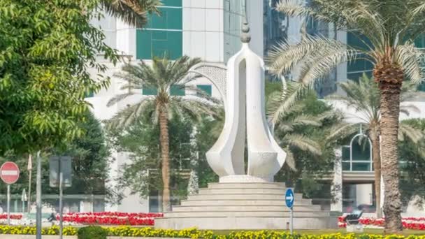 The dallah timelapse or coffee pot monument that represents welcome on Doha Corniche — Stock Video