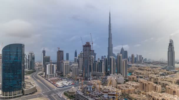 Piękny, luksusowy Dubai downtown top ptaka przed zachód timelapse, Dubai, Zjednoczone Emiraty Arabskie — Wideo stockowe