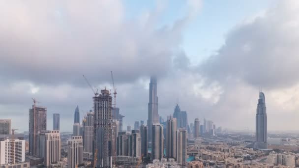 Vackra lyxiga Dubai downtown topp Flygfoto på sunset timelapse, Dubai, Förenade Arabemiraten — Stockvideo