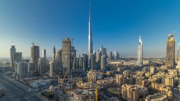 Vackra lyxiga Dubai downtown topp Flygfoto på sunset timelapse, Dubai, Förenade Arabemiraten — Stockvideo