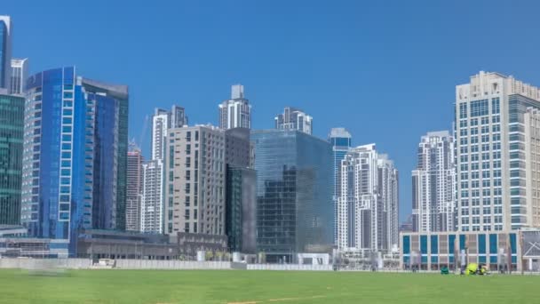 Panoramautsikt över timelapse syn på business bay och centrala området i Dubai — Stockvideo