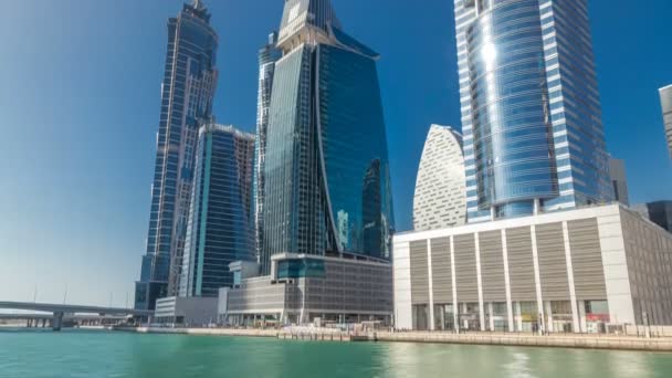 Timelapse panoramatický pohled obchodní záliv a centrum města část Dubaje — Stock video
