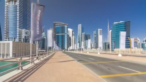 Panoramic timelapse hyperlapse view of business bay and downtown area of Dubai — Stock Video