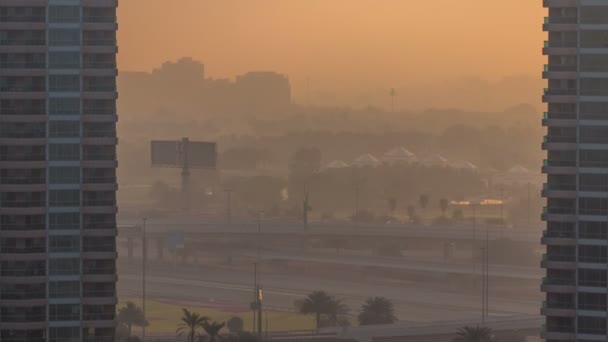 Dubai Marina aérea timelapse al amanecer — Vídeos de Stock