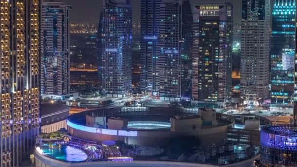 Night illumination of Dubai Marina aerial timelapse, UAE. — Stock Video