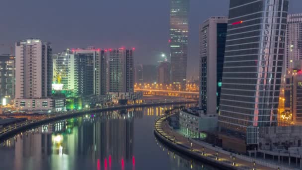 O ritmo da cidade de Dubai de noite para dia transição aérea timelapse — Vídeo de Stock