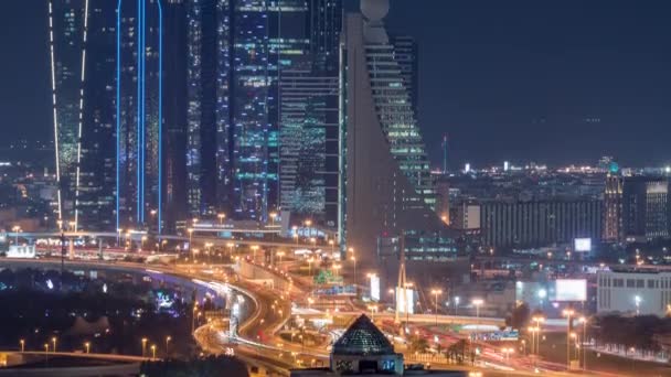 El ritmo de Dubai por la noche timelapse aéreo — Vídeo de stock