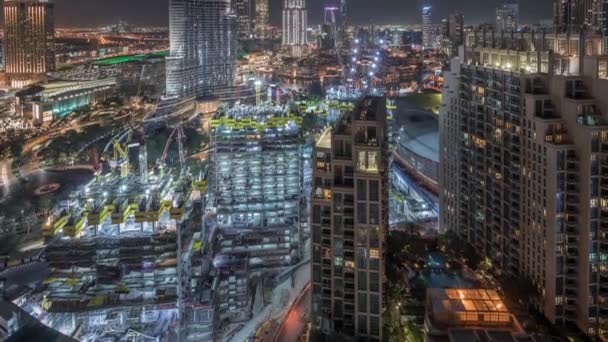 Amazing aerial view of Dubai downtown skyscrapers night timelapse, Dubai, United Arab Emirates — Stock Video