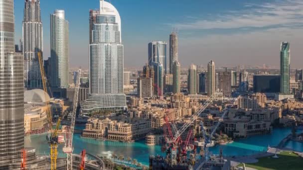 ドバイのダウンタウンの高層ビルの素晴らしい空中ビュー夕方のタイムラプス,ドバイ,アラブ首長国連邦 — ストック動画