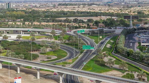 Vista aérea de la carretera Sheikh Zayed cerca de Dubai Marina y JLT timelapse, Dubai . — Foto de Stock