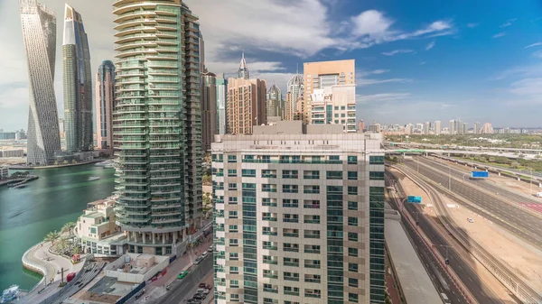 Aerial top view to Sheikh Zayed road near Dubai Marina timelapse, Dubai. — Stock Photo, Image