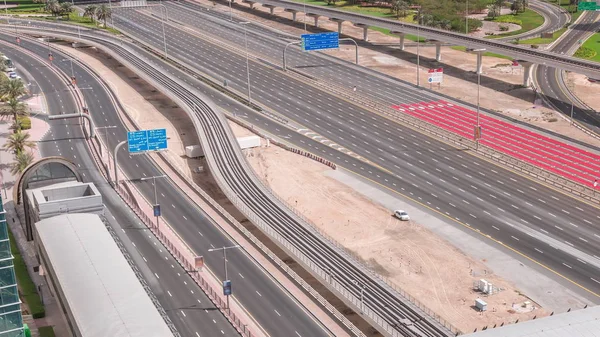 Aerial top view to Sheikh Zayed road near Dubai Marina and JLT timelapse, Dubai. — Stock Photo, Image