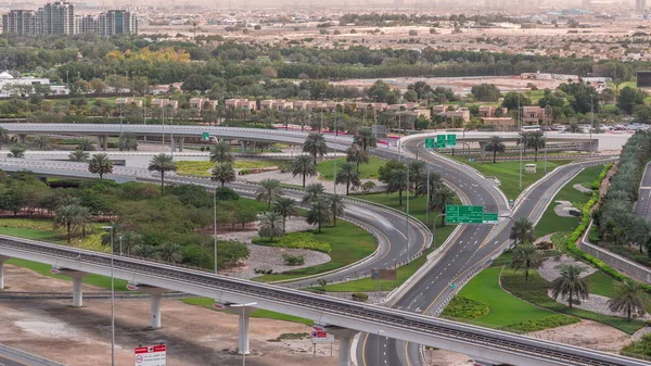 Aerial top view to Sheikh Zayed road near Dubai Marina and JLT timelapse, Dubai. — Stock Photo, Image