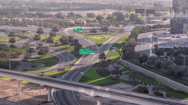 Aerial top view to Sheikh Zayed road near Dubai Marina and JLT timelapse, Dubai. — Stock Photo, Image