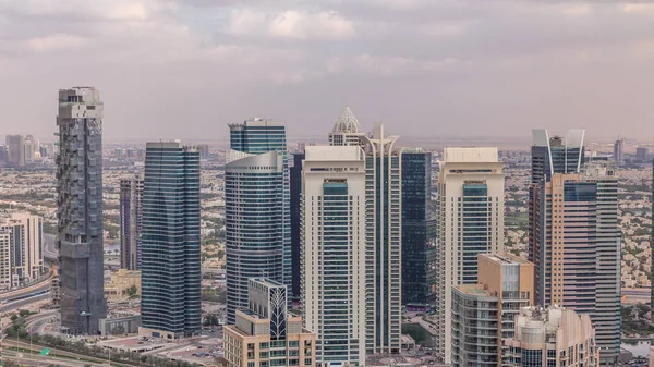 Dubai Marina skyscrapers and jumeirah Lake tower view from the top air timelapse in the United Arab Emirates. — стокове фото