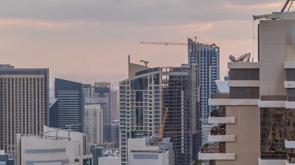 Dubai Marina skyscrapers and jumeirah Lake tower view from the top air timelapse in the United Arab Emirates. — стокове фото