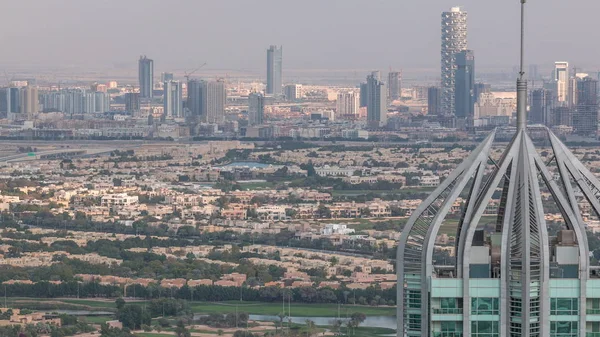 Aerial top view of Dubai Marina evening timelapse. — стокове фото