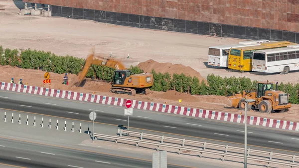 Constucting in Dubai with special machines aerial timelapse — 스톡 사진
