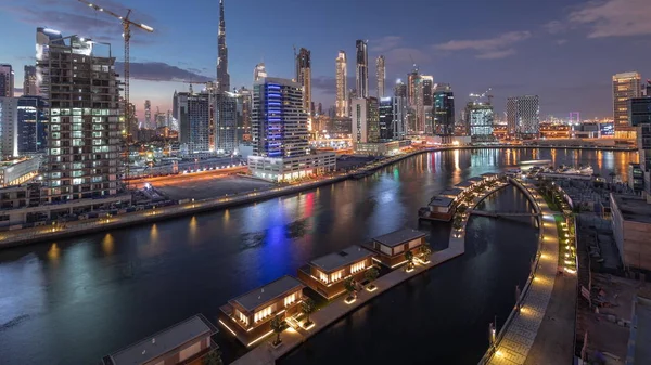 Rascacielos de Dubai al atardecer timelapse aéreo — Foto de Stock