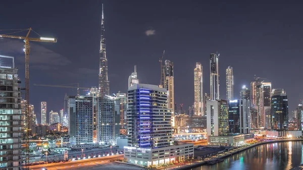 The rhythm of the city of Dubai near canal aerial timelapse — Stock Photo, Image