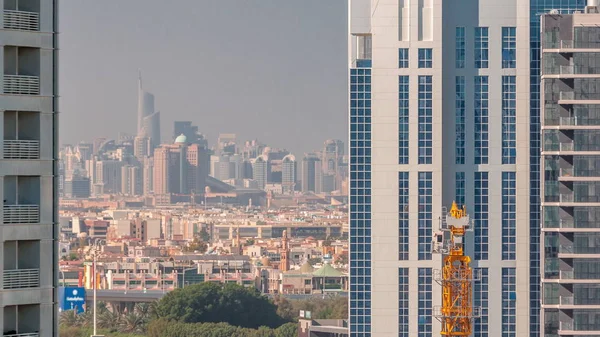 View of new luxury skyscrapers in Dubai city Timelapse Aerial — ストック写真