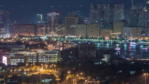 Piękny widok na Dubaj z atrakcyjnym kanałem antenowym timelapse — Zdjęcie stockowe