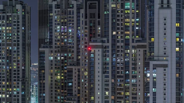 Lights from windows of offices in Dubai Aerial Timelapse — Stock Photo, Image