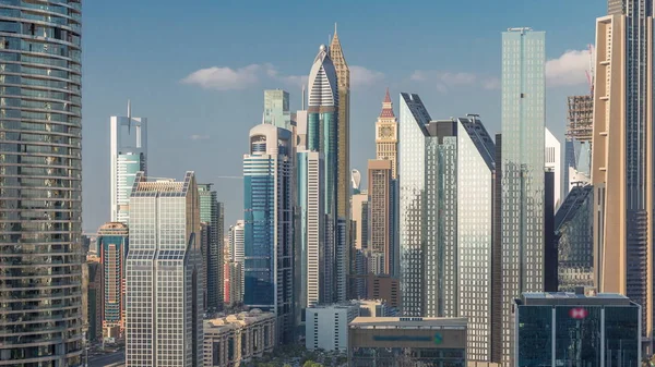 Dubai International Financial Centre distrito con rascacielos modernos timelapse — Foto de Stock