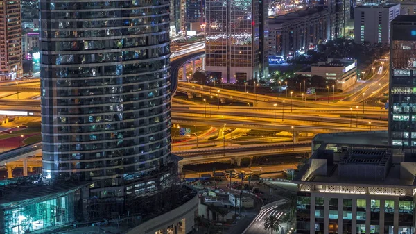 Luftaufnahme des Autobahnkreuzes in Dubai Innenstadt Zeitraffer. — Stockfoto
