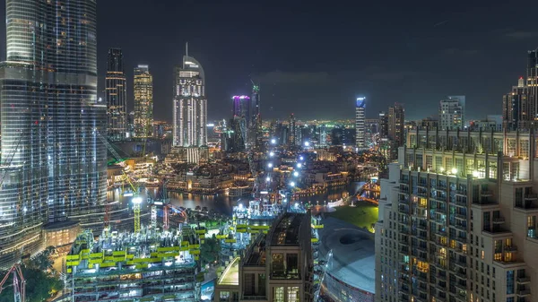 Amazing aerial view of Dubai downtown skyscrapers night timelapse, Dubai, United Arab Emirates — Stock Photo, Image