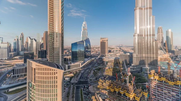 Πανοραμική θέα στο κέντρο του Ντουμπάι με mall, σιντριβάνια και ουρανοξύστες εναέρια timelapse — Φωτογραφία Αρχείου