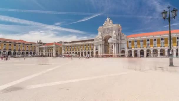 Caminhada rápida na Rua Augusta da Praça do Comércio para o hiperlapso temporal Elevador de Santa Justa — Vídeo de Stock