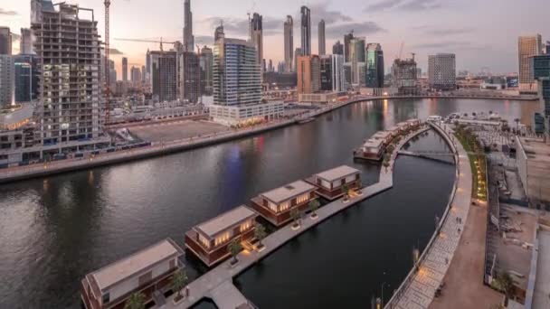 Ουρανοξύστες Ντουμπάι στο ηλιοβασίλεμα εναέρια timelapse — Αρχείο Βίντεο
