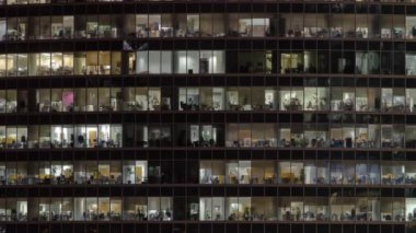 Windows gökdelenler Uluslararası İş Merkezi City gece timelapse, Moskova, Rusya Federasyonu