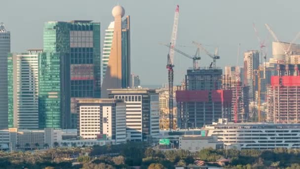 Aerial Sunset stadsbilden med arkitektur i Dubai Downtown Timelapse, Förenade Arabemiraten. — Stockvideo