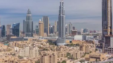 Dubai şehir merkezi timelapse mimarisi ile Havadan sabah şehir manzarası, Birleşik Arap Emirlikleri.