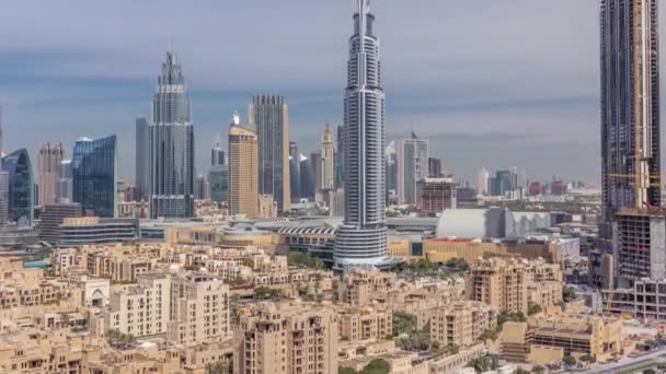 Aerial morning cityscape with architecture of Dubai downtown timelapse, United Arab Emirates. — Stock Video